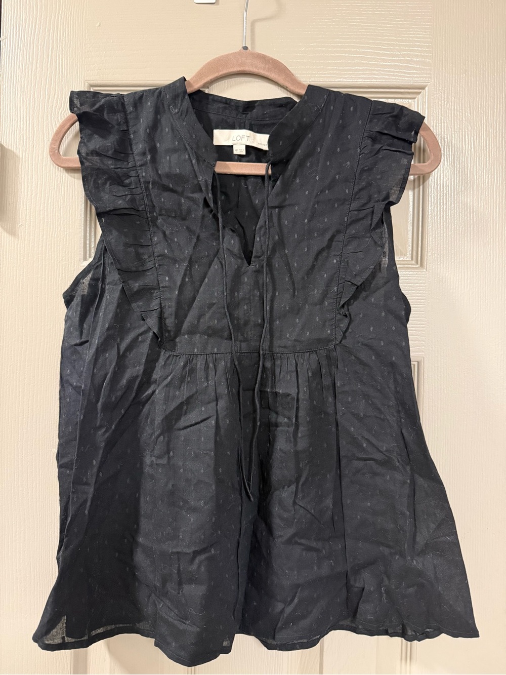 LOFT Navy Ruffle-Trim Sleeveless Tunic Blouse